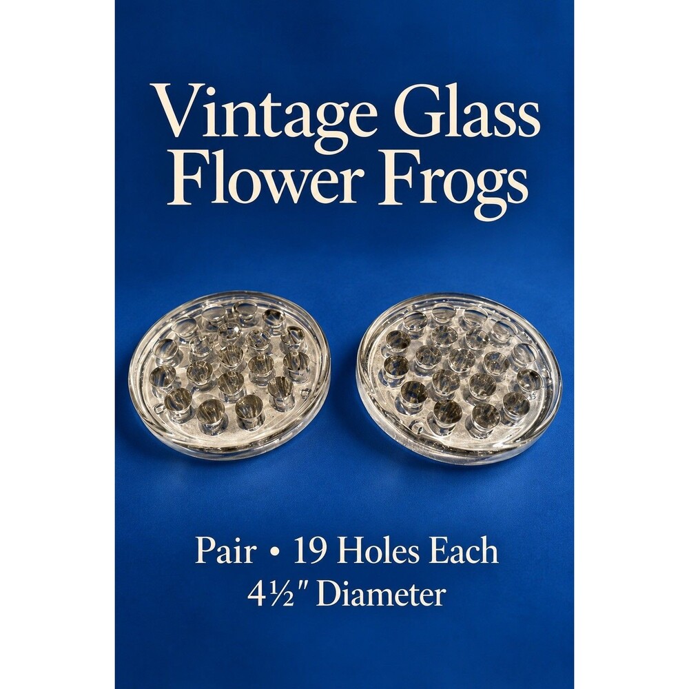 Vintage Davidson Glass Flower Frogs Pair 19 Holes Each 4.5″ Floral Arrangers